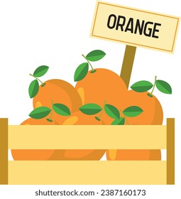 Orange in wood crate. Orange on white background.