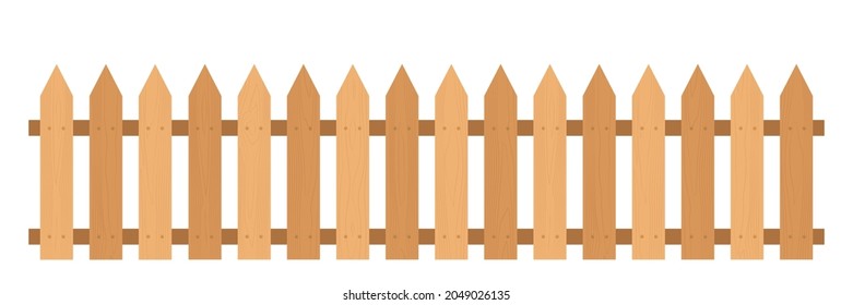 Orange wooden long fence isolated on white background with parallel plank old. Vector illustration