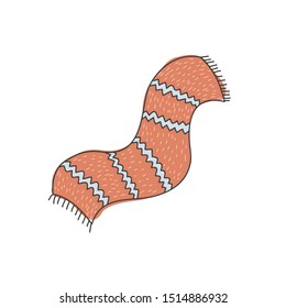 Orange wool scarf. Vector freehand drawing in doodle style