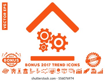 Orange Workshop pictogram with bonus 2017 year trend clip art. Vector illustration style is flat iconic symbols, white background.