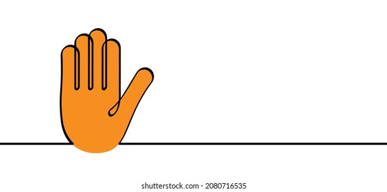 Orange the world. International day for the elimination of violence against women ans girls. Cartoon line drawing hands of stop hand gesture. Hand palm icon or symbol. Vector campaign logo.