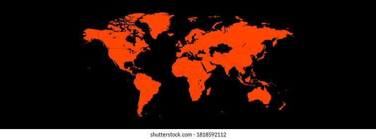 Orangefarbene Weltkarte auf schwarzem Hintergrund