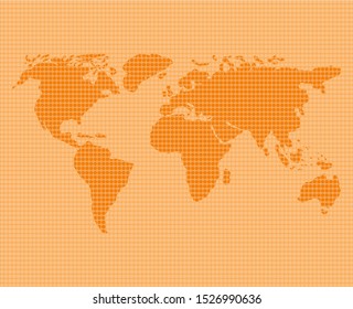 Orange World Map Vector Illustration with Dots