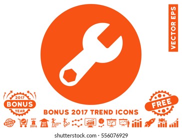 Orange Wrench pictogram with bonus 2017 trend icon set. Vector illustration style is flat iconic symbols, white background.