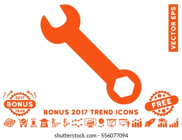 Orange Wrench pictograph with bonus 2017 trend icon set. Vector illustration style is flat iconic symbols, white background.