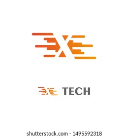 Orange X Letter Technology Logo Template. Vector. Icon