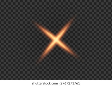 Orange 'x' shaped light flare effect on with lightburst abstract background transparent illumination lightray spectrum