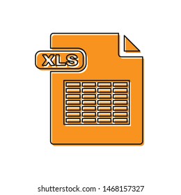 Orange XLS file document. Download xls button icon isolated on white background. Excel file symbol.  Vector Illustration