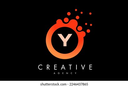 Orange y Dots Letter Logo. Blue Bubble Design Vector Illustration.