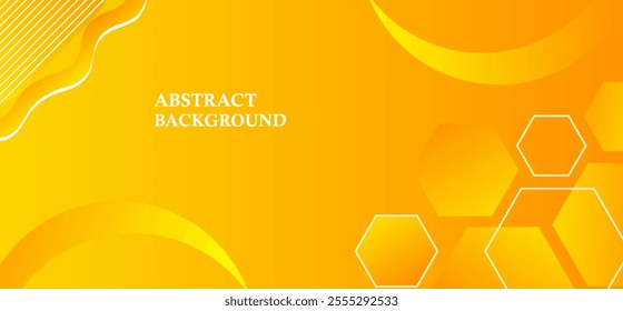 Orange and yellow abstract gradient background with geometric hexagons shapes pattern and wave lines texture vector illustration.