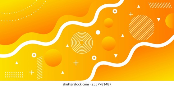 Orange and yellow abstract gradient background with wave pattern shape and geometric rounded shapes pattern vector illustration eps10. Perfect for modern projects basktop wallpaper banner poster.