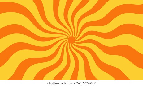 Orange and yellow abstract groovy vector background. Radial sunburst design with wavy lines. Funky retro art for posters, cards, and patterns.