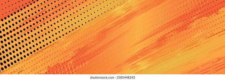 Orange and yellow background with halftone dot pattern elements. Abstract grunge brush background. retro comic concept for your graphic design, banner