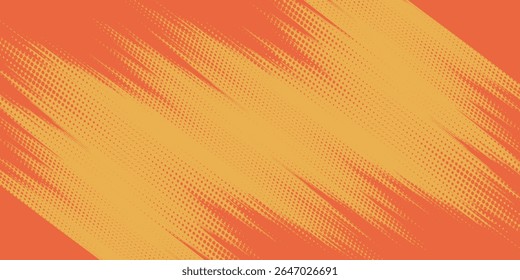 Plano de fundo laranja e amarelo com elementos de padrão de ponto de meio-tom. Fundo de pincel grunge abstrato. conceito cômico retro para o seu design gráfico, banner