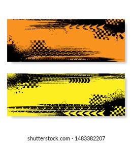 Orange And Yellow Banners Set With Black Grunge Tire Tracks