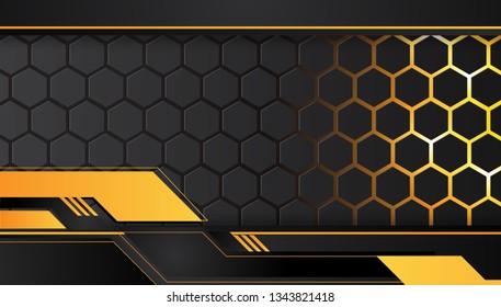 Orange yellow and black abstract metallic frame layout design tech innovation concept background. Vector graphic.