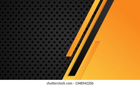 Orange yellow and black abstract metallic frame layout design tech innovation concept background. Vector graphic.