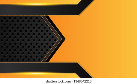 Orange yellow and black abstract metallic frame layout design tech innovation concept background. Vector graphic.