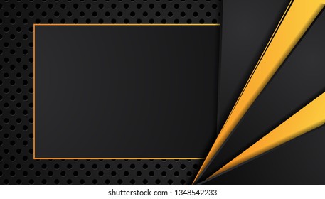 Orange yellow and black abstract metallic frame layout design tech innovation concept background. Vector graphic.