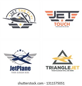 Orange yellow black line art airplane triangle star combination mark logo design concept suitable for transportation military retail aviation