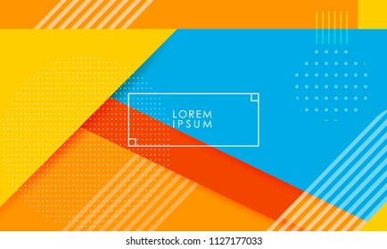 Orange yellow and blue background design with abstract lines and dots 