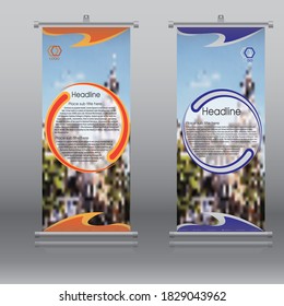 orange with yellow and blue with light Gray coloured simple, professional and clear roll up banner design