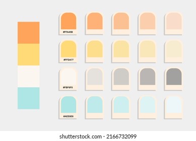 Orange yellow blue white color palette, pastel colors catalog, design and edit idea, colour matching, rgb pantone colors, harmonious colours palette sample