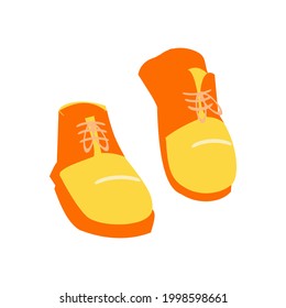 Orange and yellow boots with laces Flat vector icon illustration