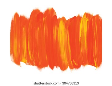 Orange and yellow Brush stroke. Acrylic paint stain. Acrylic brush texture isolated on white. Abstract. Colorful template. EPS 8