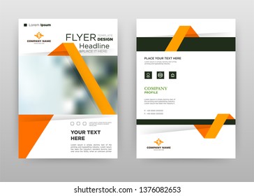 Orange yellow business brochure flyer design. Multipurpose abstract brochure template with cover & back pages. Geometric leaflet vector design. Annual report presentation. Vertical A4 format.