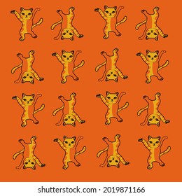 Orange and yellow cat dancing for background or texture