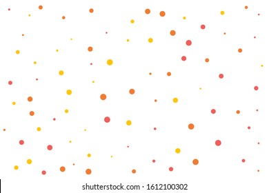 Orange and yellow circles confetti falling on transparent background. Round, dot vector background. Abstract colorful confetti flying in the air. Vector holiday illustration with circles confetti.