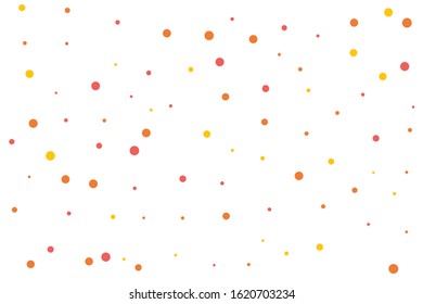 Orange and yellow circles confetti falling on transparent background. Round, dot vector background. Abstract colorful confetti flying in the air. Vector holiday illustration with circles confetti.