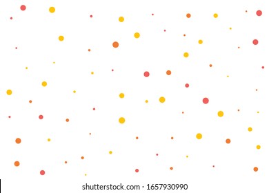 Los círculos naranja y amarillo confetti caen sobre fondo transparente. Fondo circular vectorial punto. Confeti colorido abstracto volando en el aire. Ilustración vectorial de vacaciones con círculos confetti.
