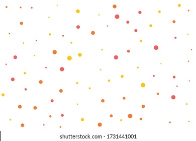 Orange and yellow circles confetti falling on transparent background. Round, dot vector background. Abstract colorful confetti flying in the air. Vector holiday illustration with circles confetti.
