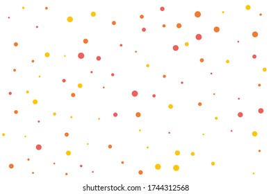 Orange and yellow circles confetti falling on transparent background. Round, dot vector background. Abstract colorful confetti flying in the air. Vector holiday illustration with circles confetti.