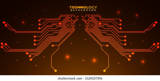 Orange and yellow Circuit board background.  Abstract futuristic digital technology background. can be used as digital dynamic wallpaper, technology background. Vector illustration