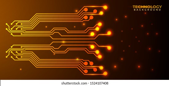 Orange and yellow Circuit board background.  Abstract futuristic digital technology background. can be used as digital dynamic wallpaper, technology background. Vector illustration