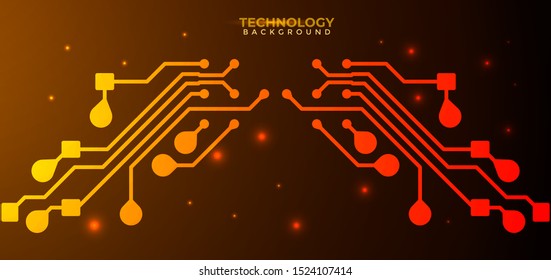 Orange and yellow Circuit board background.  Abstract futuristic digital technology background. can be used as digital dynamic wallpaper, technology background. Vector illustration