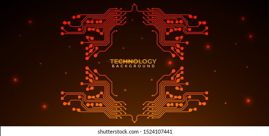Orange and yellow Circuit board background.  Abstract futuristic digital technology background. can be used as digital dynamic wallpaper, technology background. Vector illustration