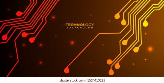 Orange and yellow Circuit board background.  Abstract futuristic digital technology background. can be used as digital dynamic wallpaper, technology background. Vector illustration