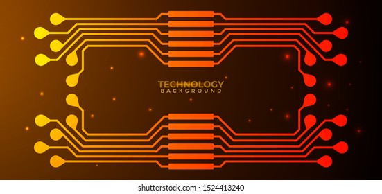 Orange and yellow Circuit board background.  Abstract futuristic digital technology background. can be used as digital dynamic wallpaper, technology background. Vector illustration