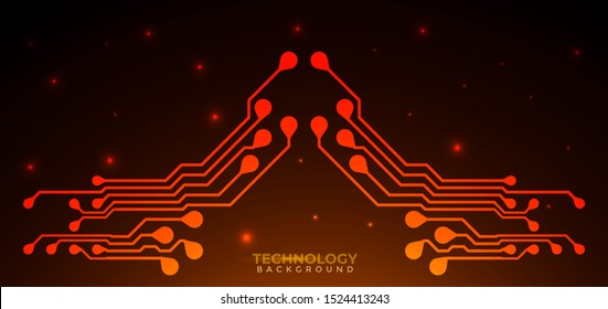 Orange and yellow Circuit board background.  Abstract futuristic digital technology background. can be used as digital dynamic wallpaper, technology background. Vector illustration