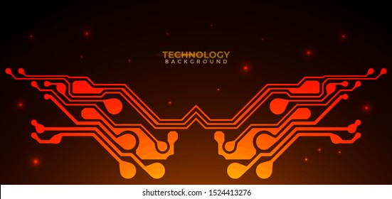 Orange and yellow Circuit board background.  Abstract futuristic digital technology background. can be used as digital dynamic wallpaper, technology background. Vector illustration