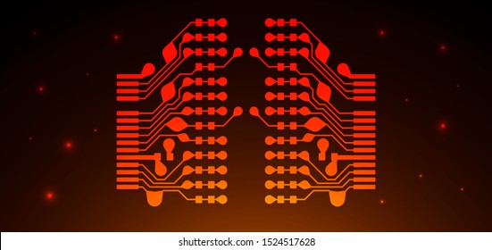 Orange and yellow Circuit board background.  Abstract futuristic digital technology background. can be used as digital dynamic wallpaper, technology background. Vector illustration