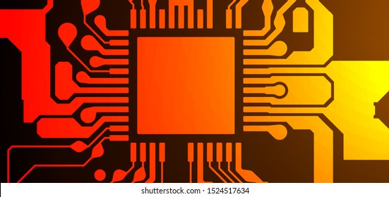 Orange and yellow Circuit board background.  Abstract futuristic digital technology background. can be used as digital dynamic wallpaper, technology background. Vector illustration