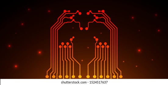 Orange and yellow Circuit board background.  Abstract futuristic digital technology background. can be used as digital dynamic wallpaper, technology background. Vector illustration