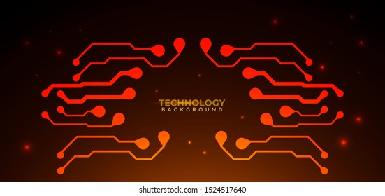 Orange and yellow Circuit board background.  Abstract futuristic digital technology background. can be used as digital dynamic wallpaper, technology background. Vector illustration