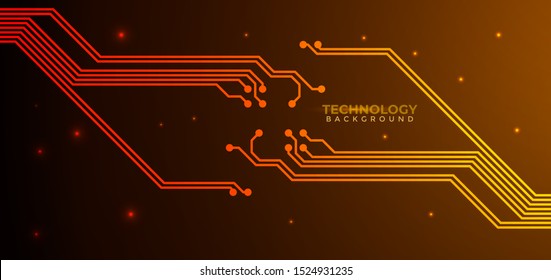 Orange and yellow Circuit board background.  Abstract futuristic digital technology background. can be used as digital dynamic wallpaper, technology background. Vector illustration