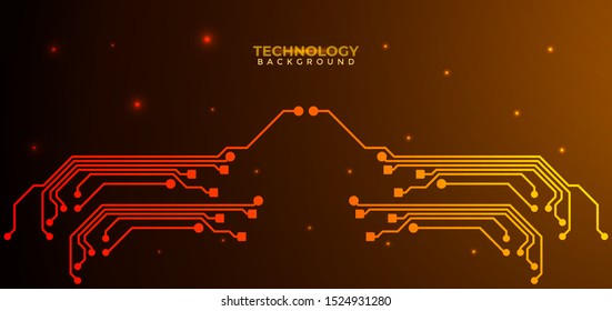 Orange and yellow Circuit board background.  Abstract futuristic digital technology background. can be used as digital dynamic wallpaper, technology background. Vector illustration